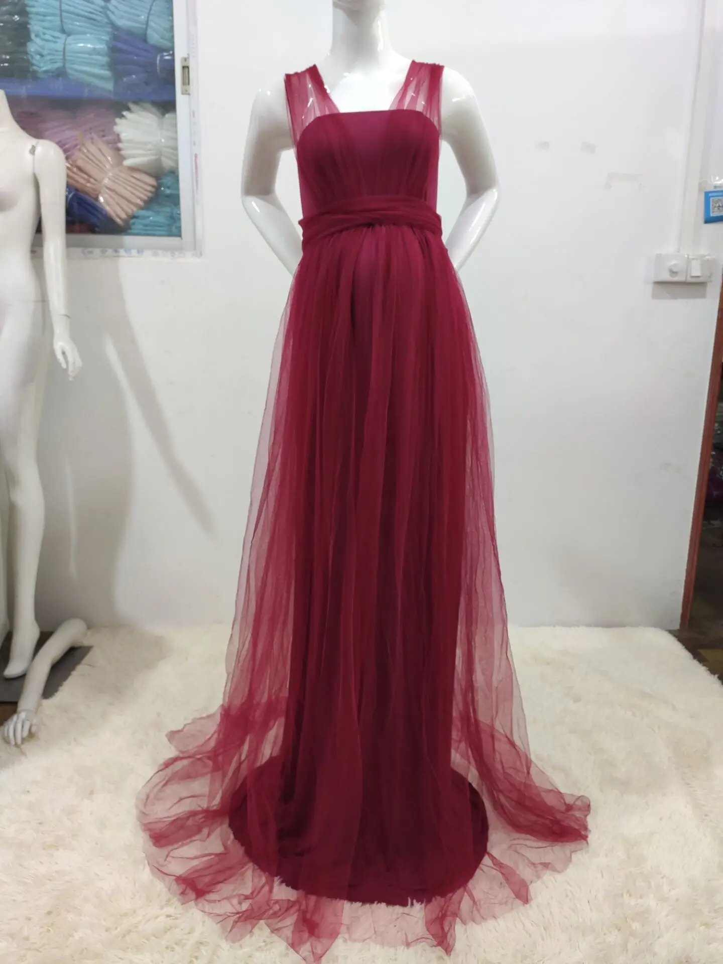 European and American Splicing Mesh Straps Pregnant Women's Floor Mopping Dresses Long Skirts Photography Floor Mopping Dresses