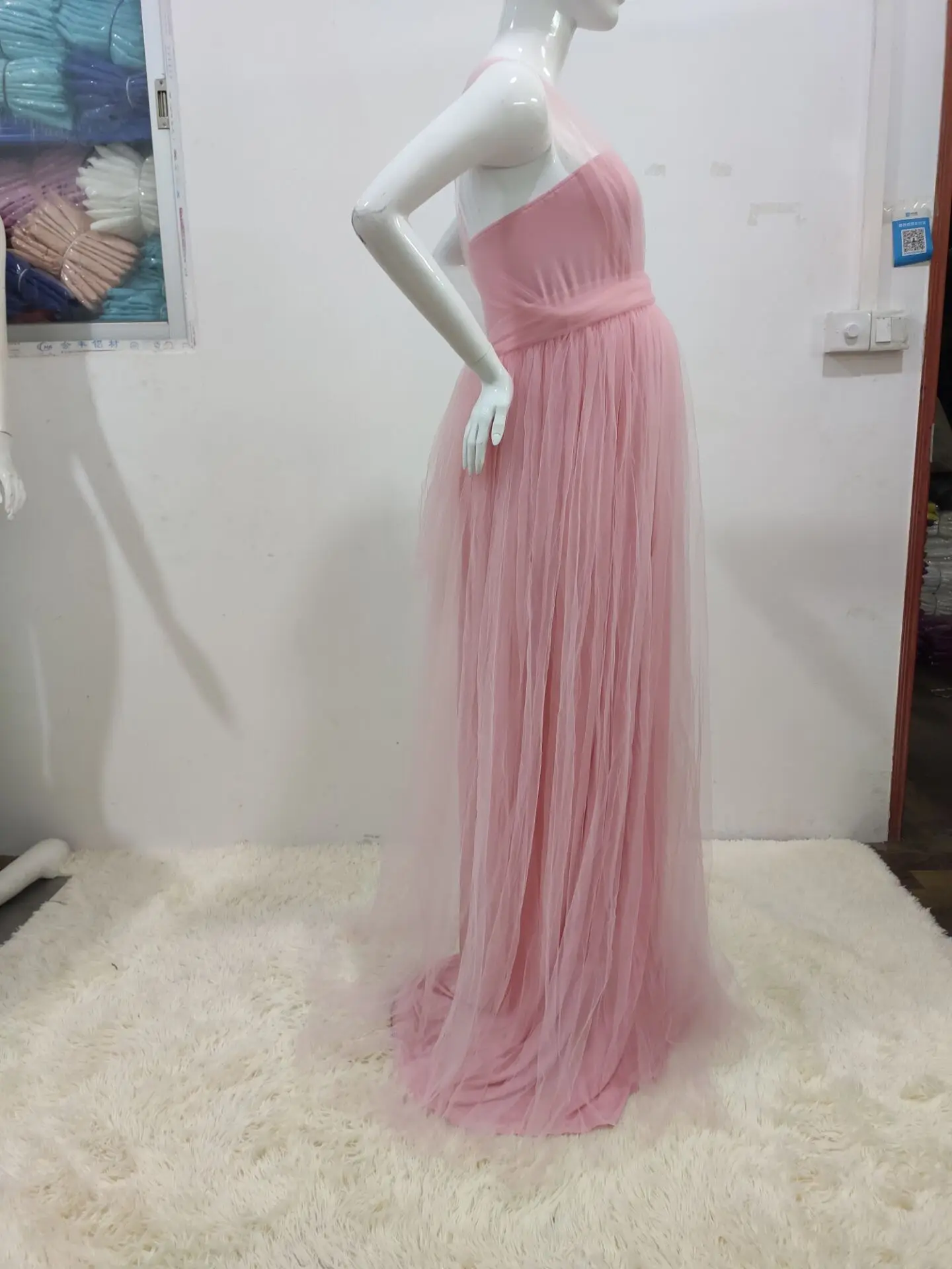 European and American Splicing Mesh Straps Pregnant Women's Floor Mopping Dresses Long Skirts Photography Floor Mopping Dresses