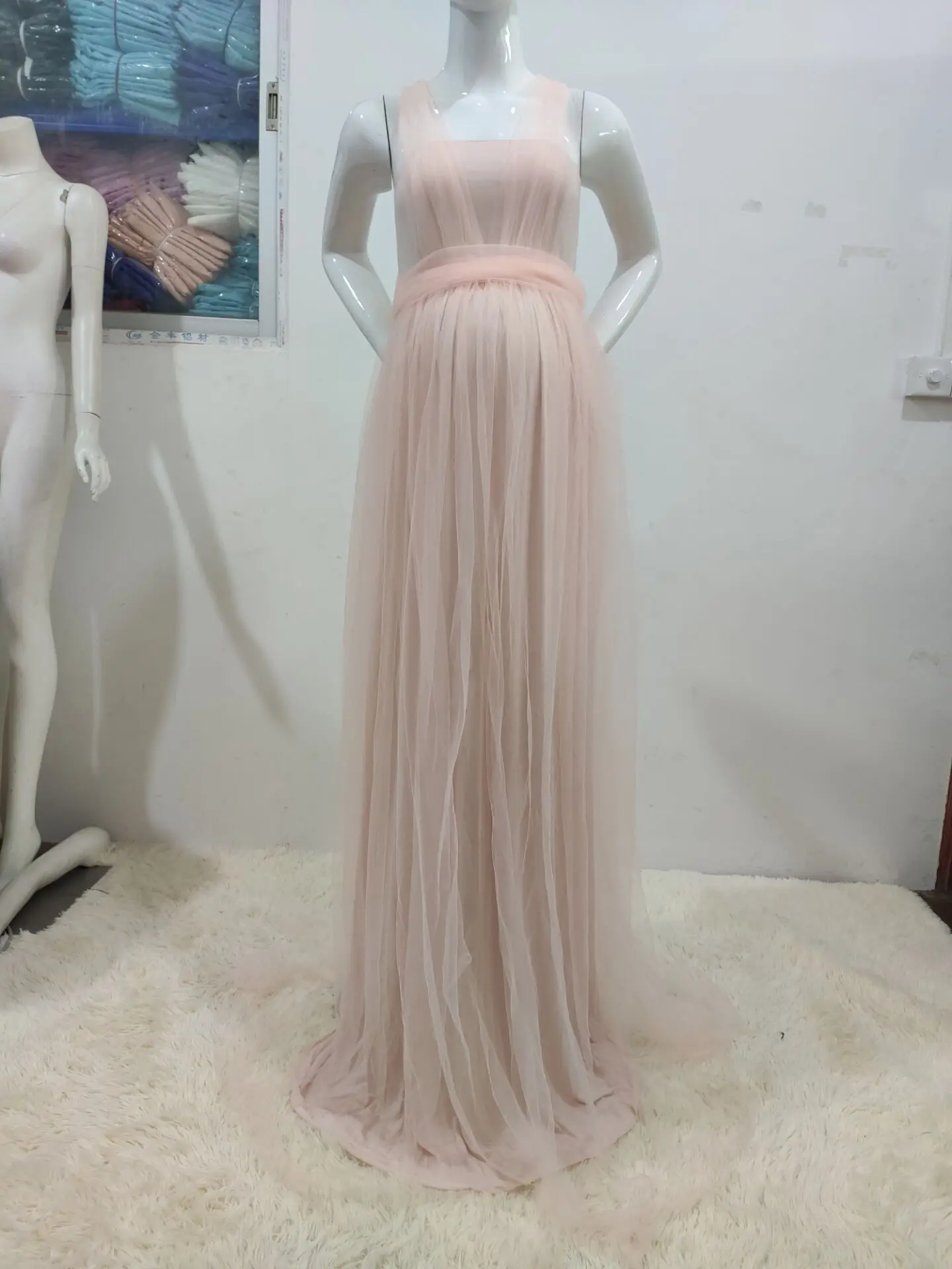 European and American Splicing Mesh Straps Pregnant Women's Floor Mopping Dresses Long Skirts Photography Floor Mopping Dresses