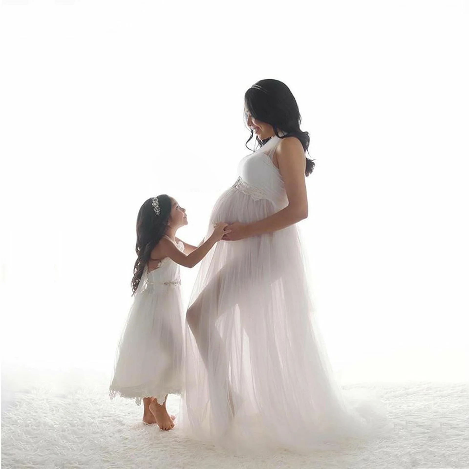 European and American Splicing Mesh Straps Pregnant Women's Floor Mopping Dresses Long Skirts Photography Floor Mopping Dresses