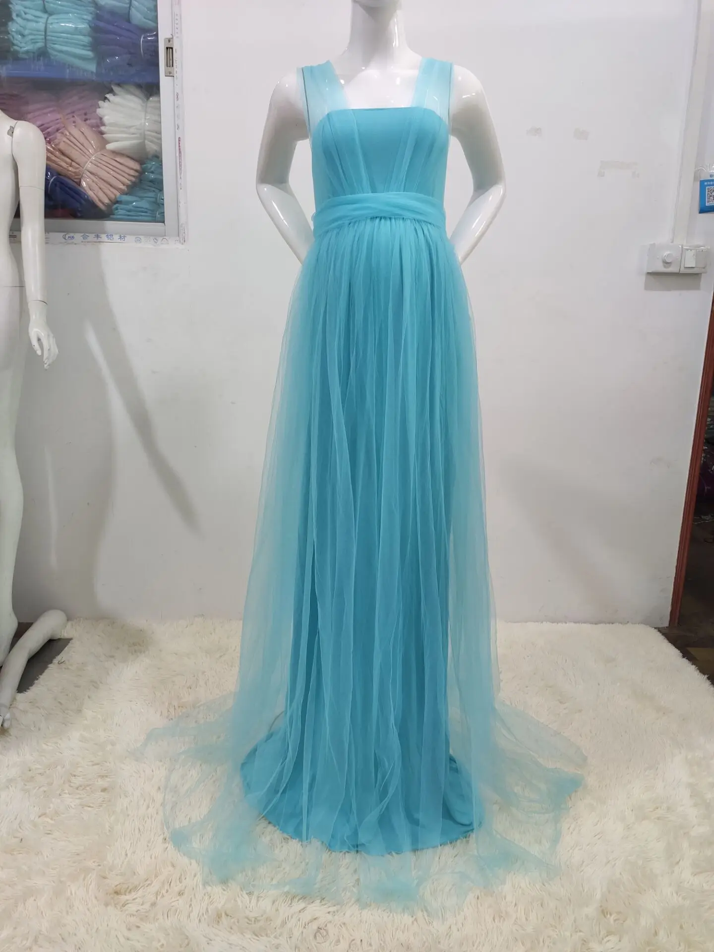 European and American Splicing Mesh Straps Pregnant Women's Floor Mopping Dresses Long Skirts Photography Floor Mopping Dresses