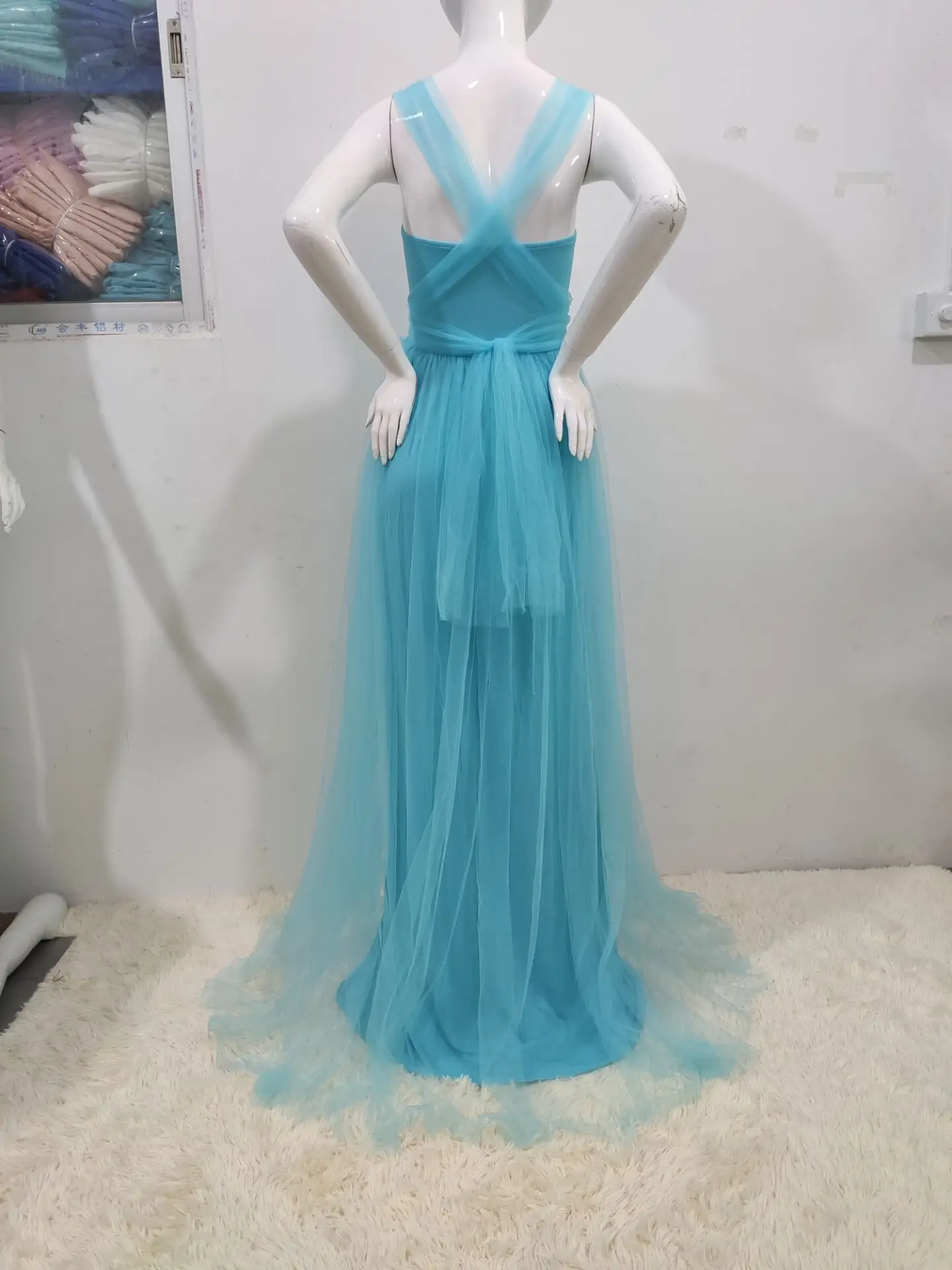 European and American Splicing Mesh Straps Pregnant Women's Floor Mopping Dresses Long Skirts Photography Floor Mopping Dresses