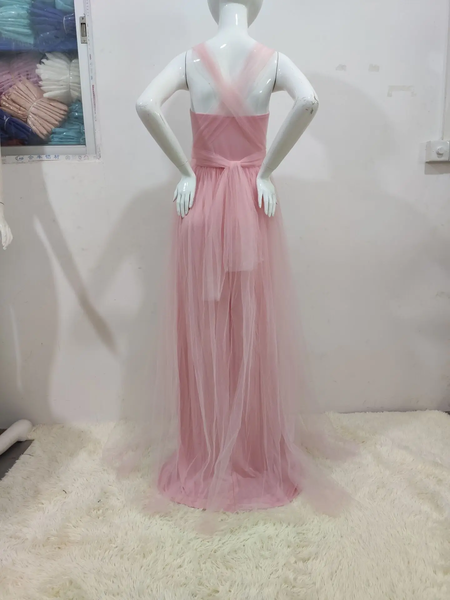 European and American Splicing Mesh Straps Pregnant Women's Floor Mopping Dresses Long Skirts Photography Floor Mopping Dresses