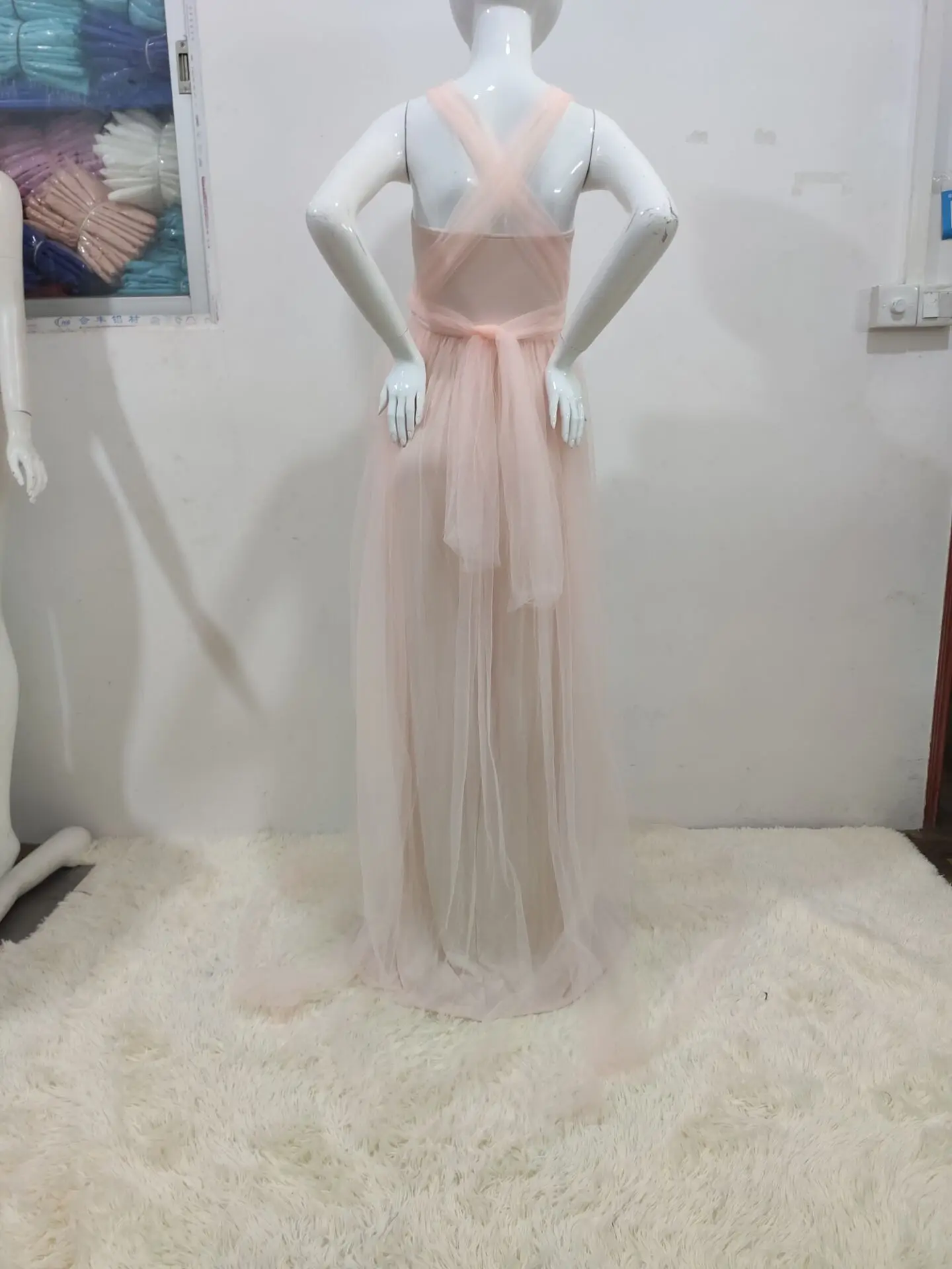 European and American Splicing Mesh Straps Pregnant Women's Floor Mopping Dresses Long Skirts Photography Floor Mopping Dresses