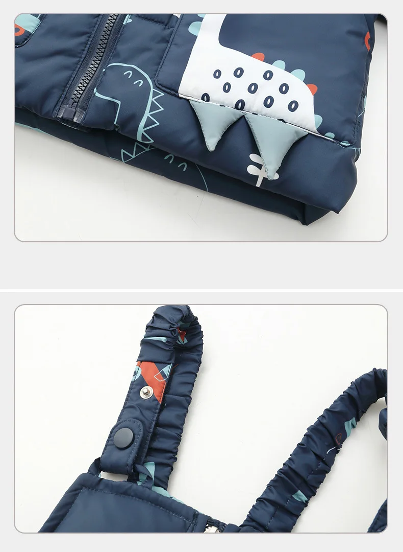 Winter Cartoon Dinosaur Children Clothes Set Real Fur Down Jacket For Girls Baby Boy Jumpsuit Kids Overalls Boys Outerwear Coat