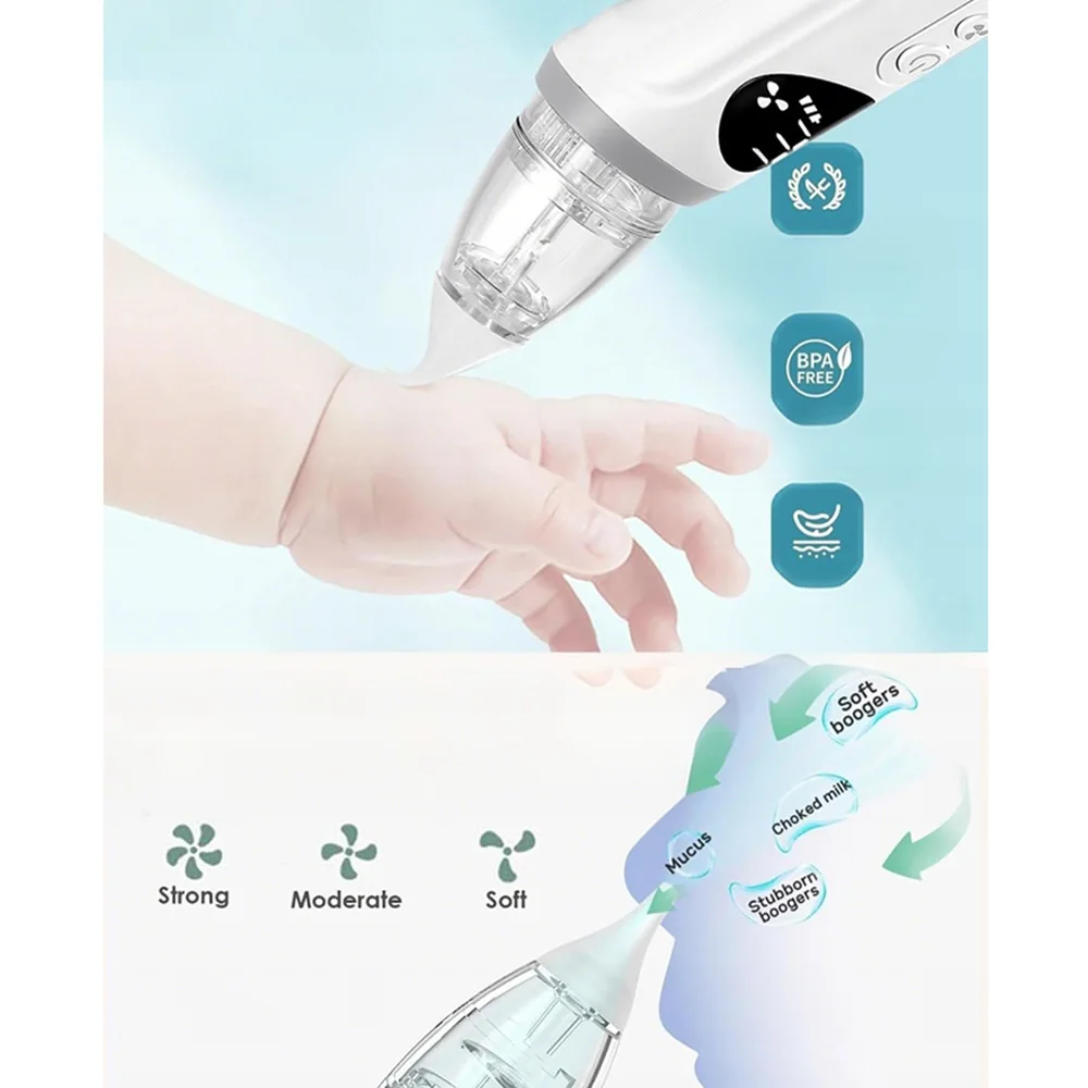 Fast Shipping Baby Nasal Aspirator Electric Nose Cleaner Nose Suction Device Booger Mucus Sucker for Infant Low Noise with 3 Nozzles and Music