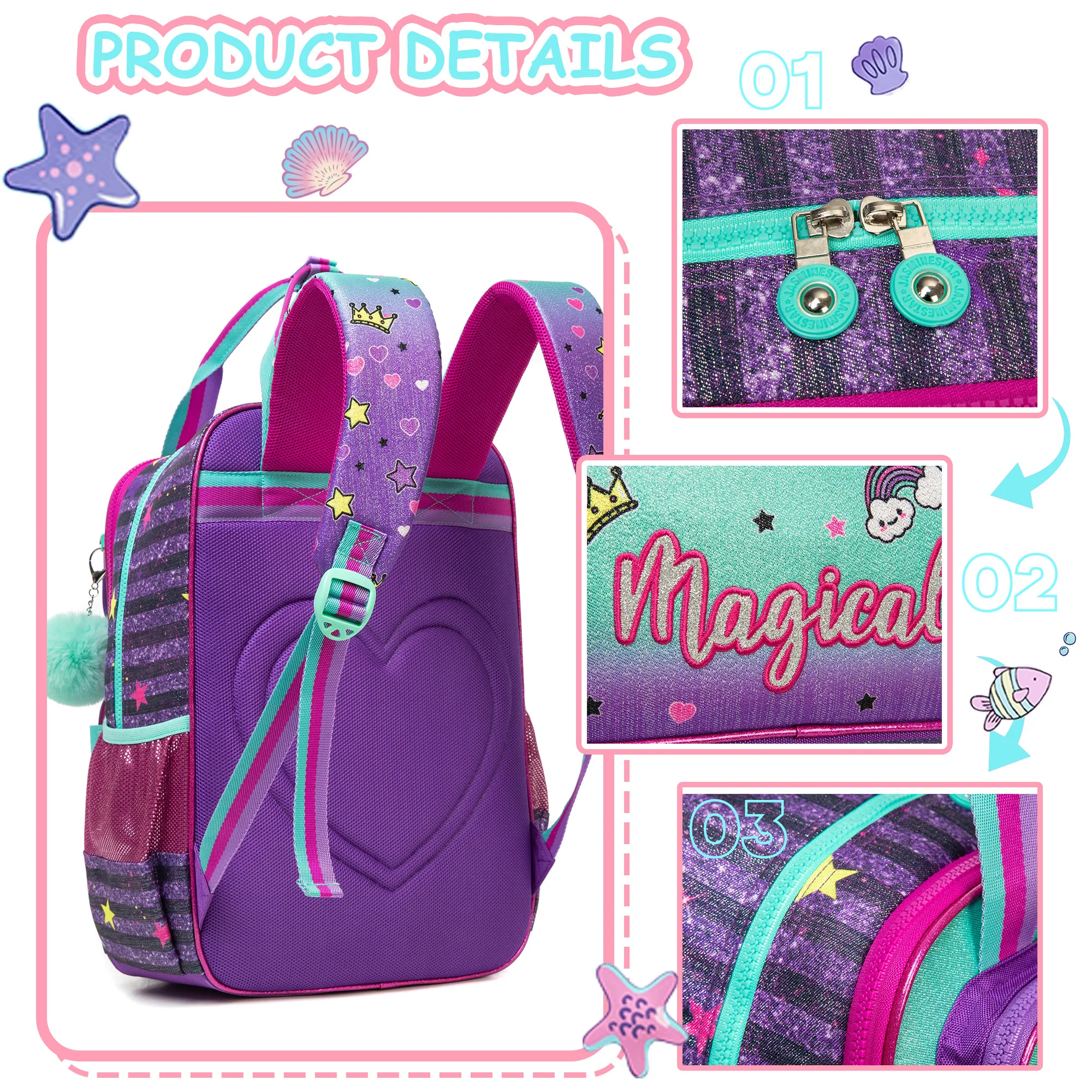 Kids School Backpacks for Girls Backpack with Lunch Bag for Elmentary Students Kids Travel Bookbag for Girls