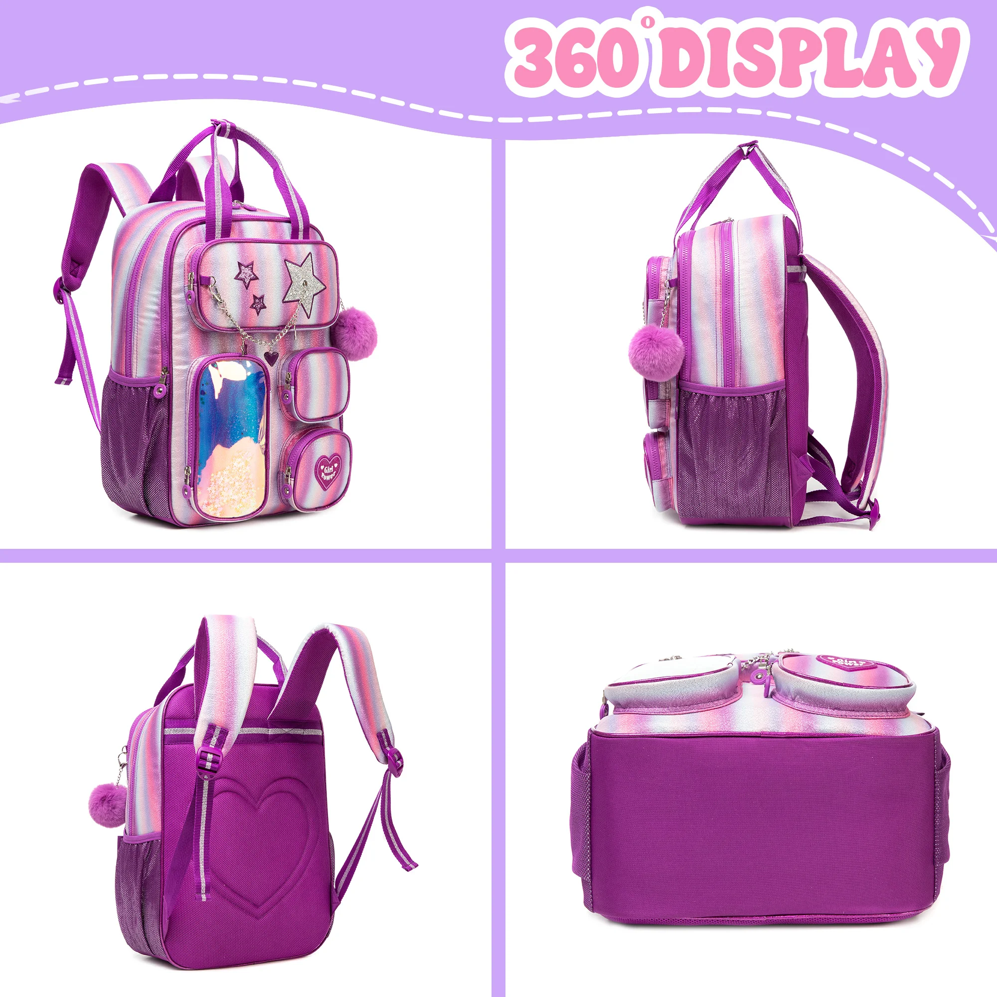 Kids School Backpacks for Girls Backpack with Lunch Bag for Elmentary Students Kids Travel Bookbag for Girls