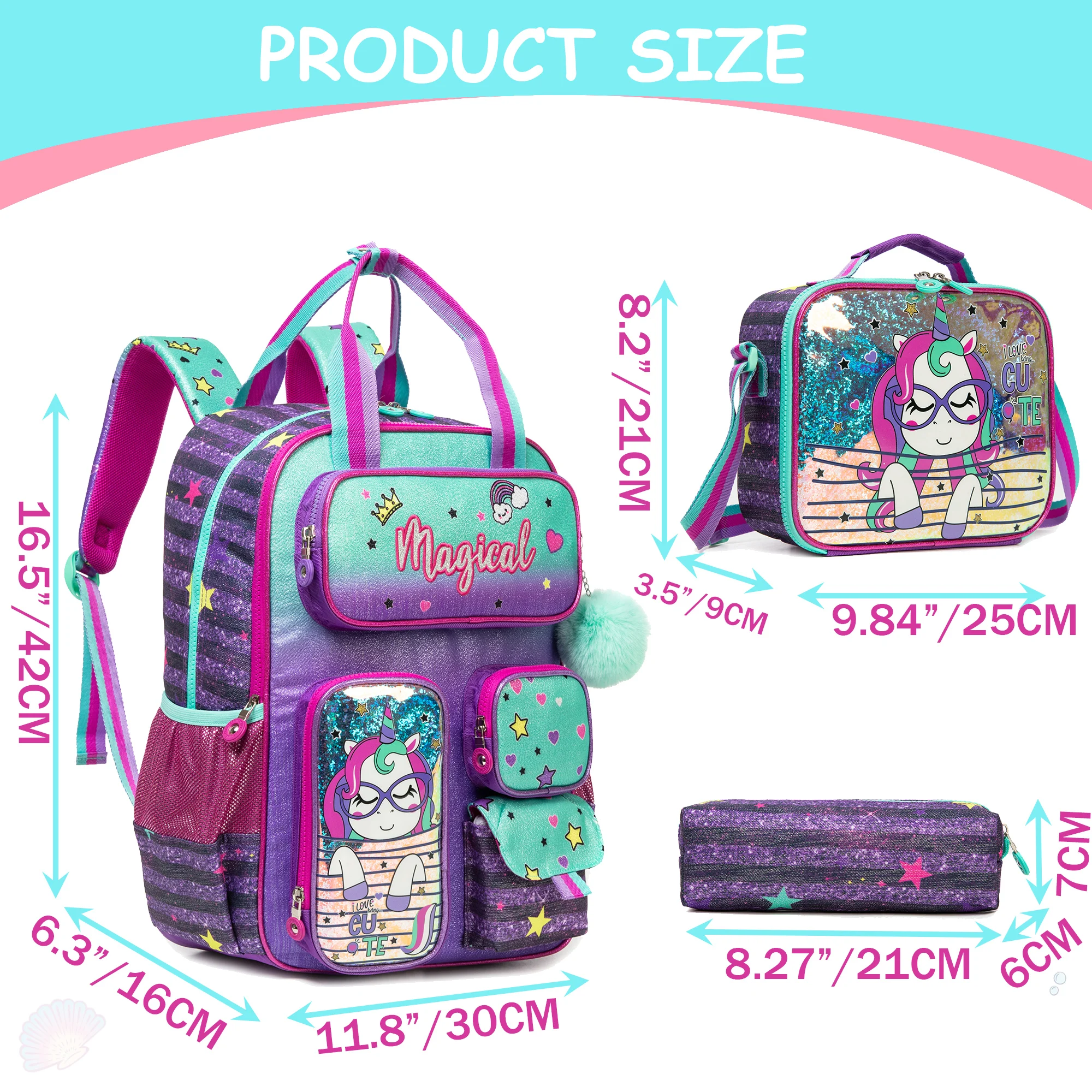 Kids School Backpacks for Girls Backpack with Lunch Bag for Elmentary Students Kids Travel Bookbag for Girls