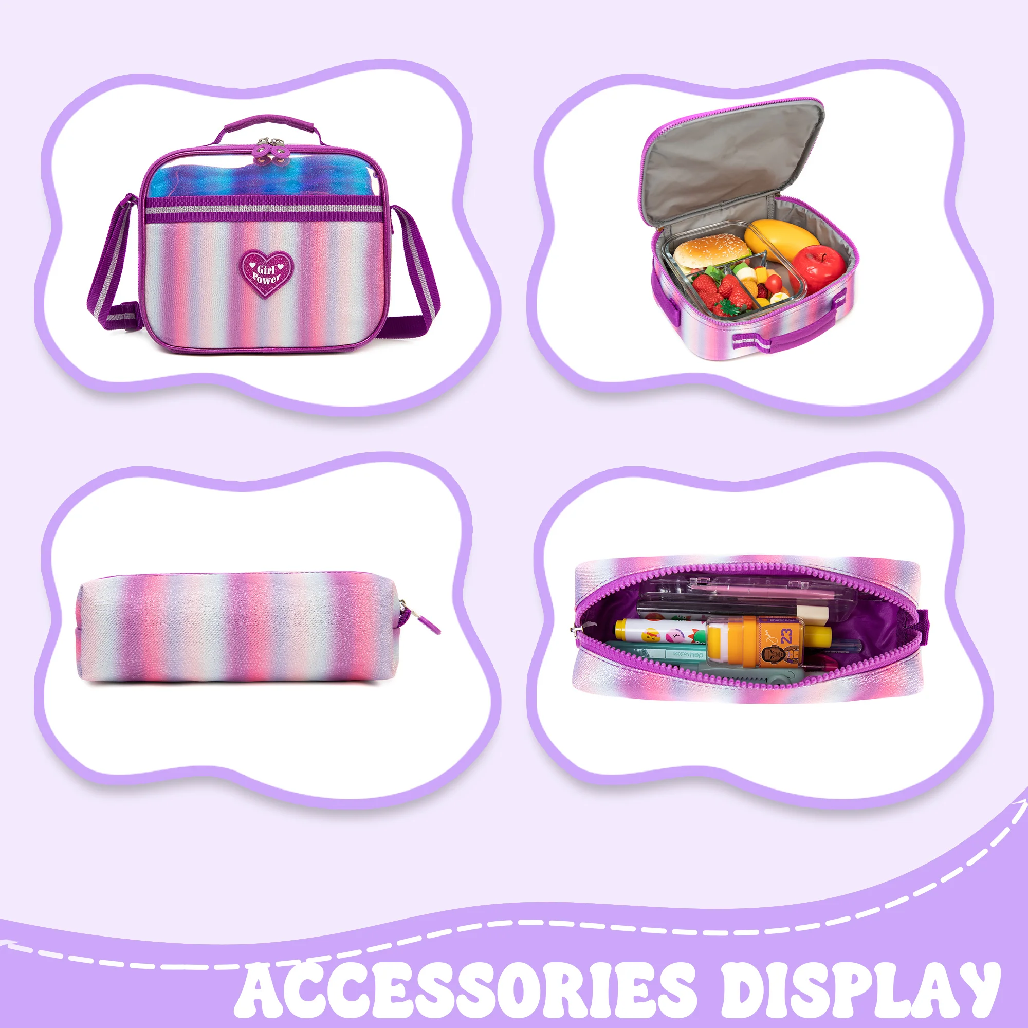Kids School Backpacks for Girls Backpack with Lunch Bag for Elmentary Students Kids Travel Bookbag for Girls