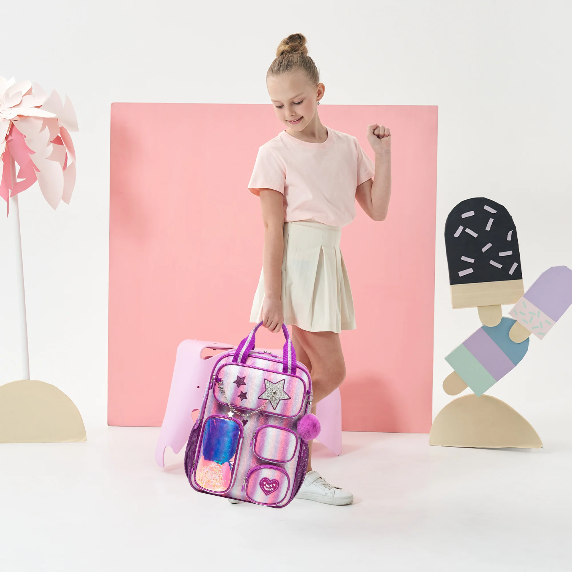 Kids School Backpacks for Girls Backpack with Lunch Bag for Elmentary Students Kids Travel Bookbag for Girls