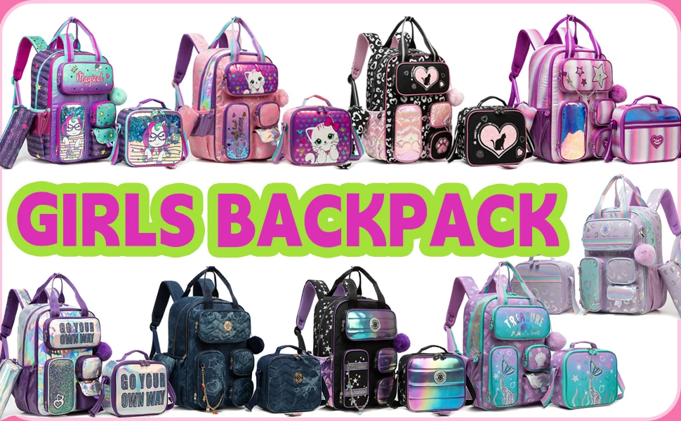 Kids School Backpacks for Girls Backpack with Lunch Bag for Elmentary Students Kids Travel Bookbag for Girls
