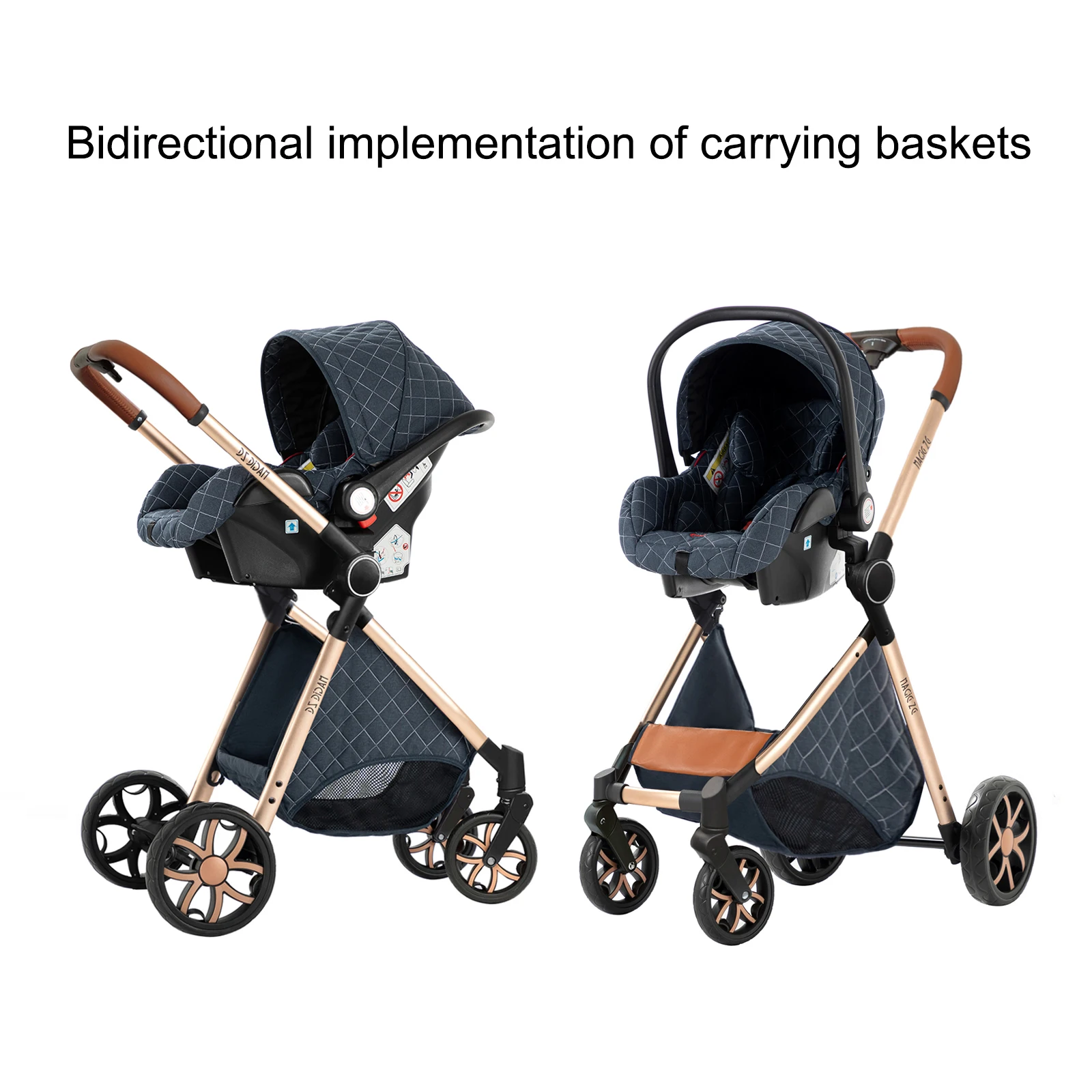 Baby Stroller Travel System Magic ZC Premium 3 in 1, Compact Folding Pram with Carrycot, Car Seat and Reversible Seat, High Landscape Pushchair, All-Terrain Wheels, Adjustable Handlebar, Luxury Baby Carriage from Birth, Beige