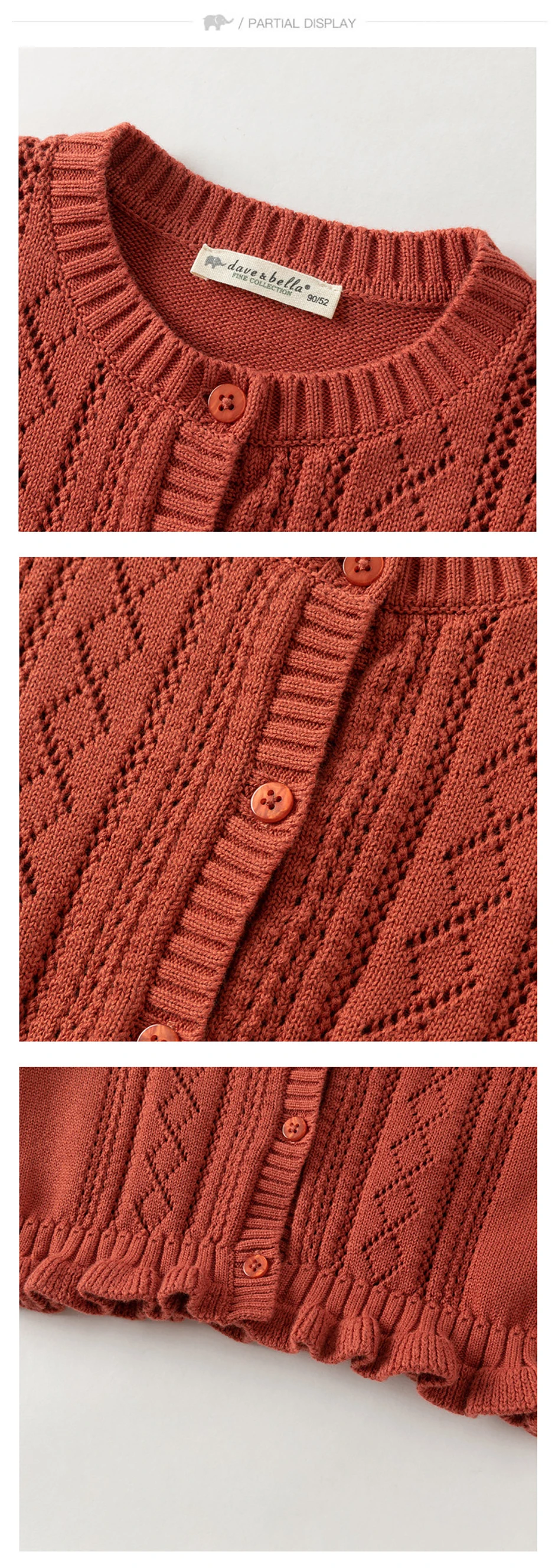Dave Bella Autumn Girls Cardigan Sweater Children Sweater Clothing Spring Coats Fashion Red Pure Cotton Party Elegant DB3263311