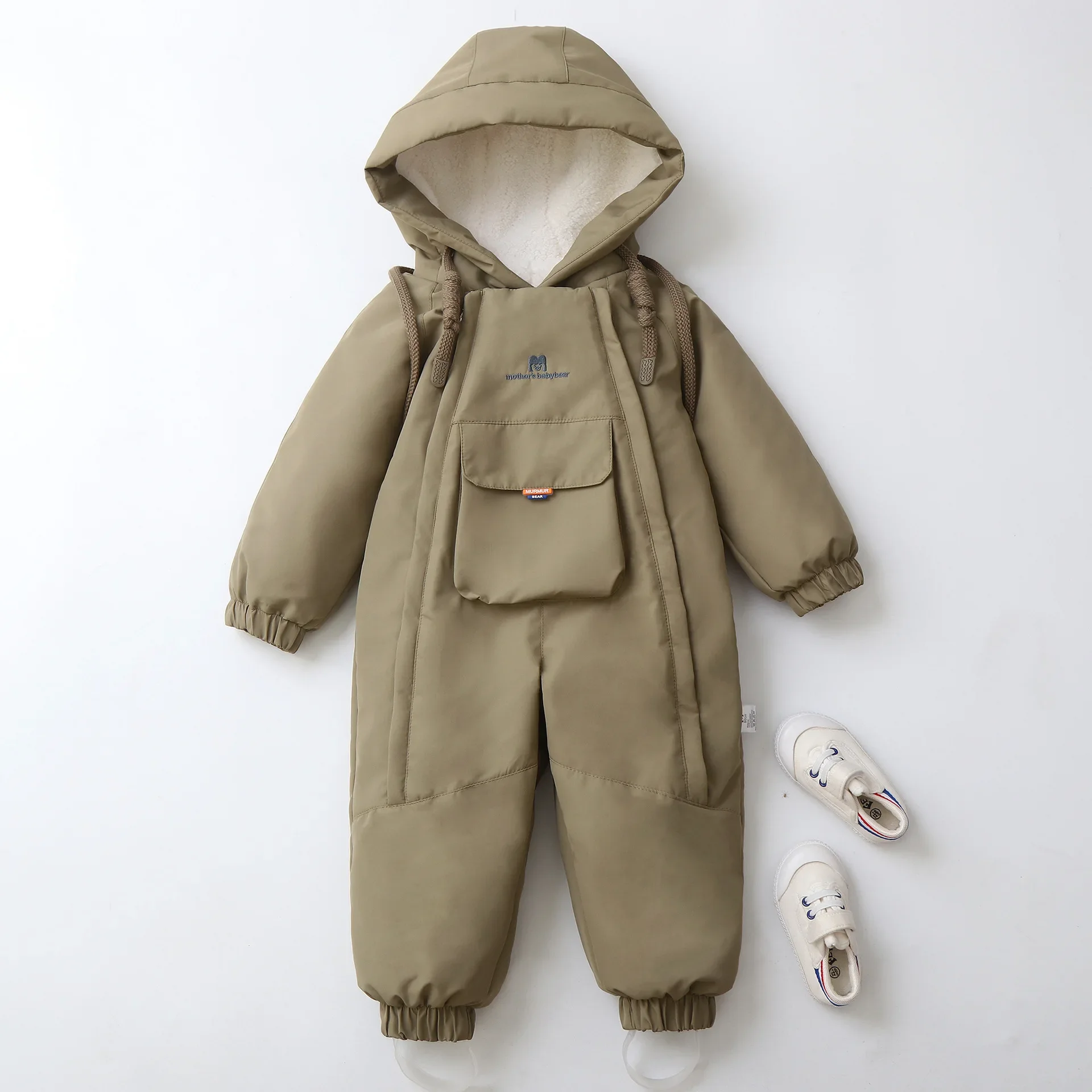 Kids Snowsuit One Piece Ski Suit Windproof Waterproof Hooded Fur Lined Winter Outdoor Jumpsuit for Boys Girls