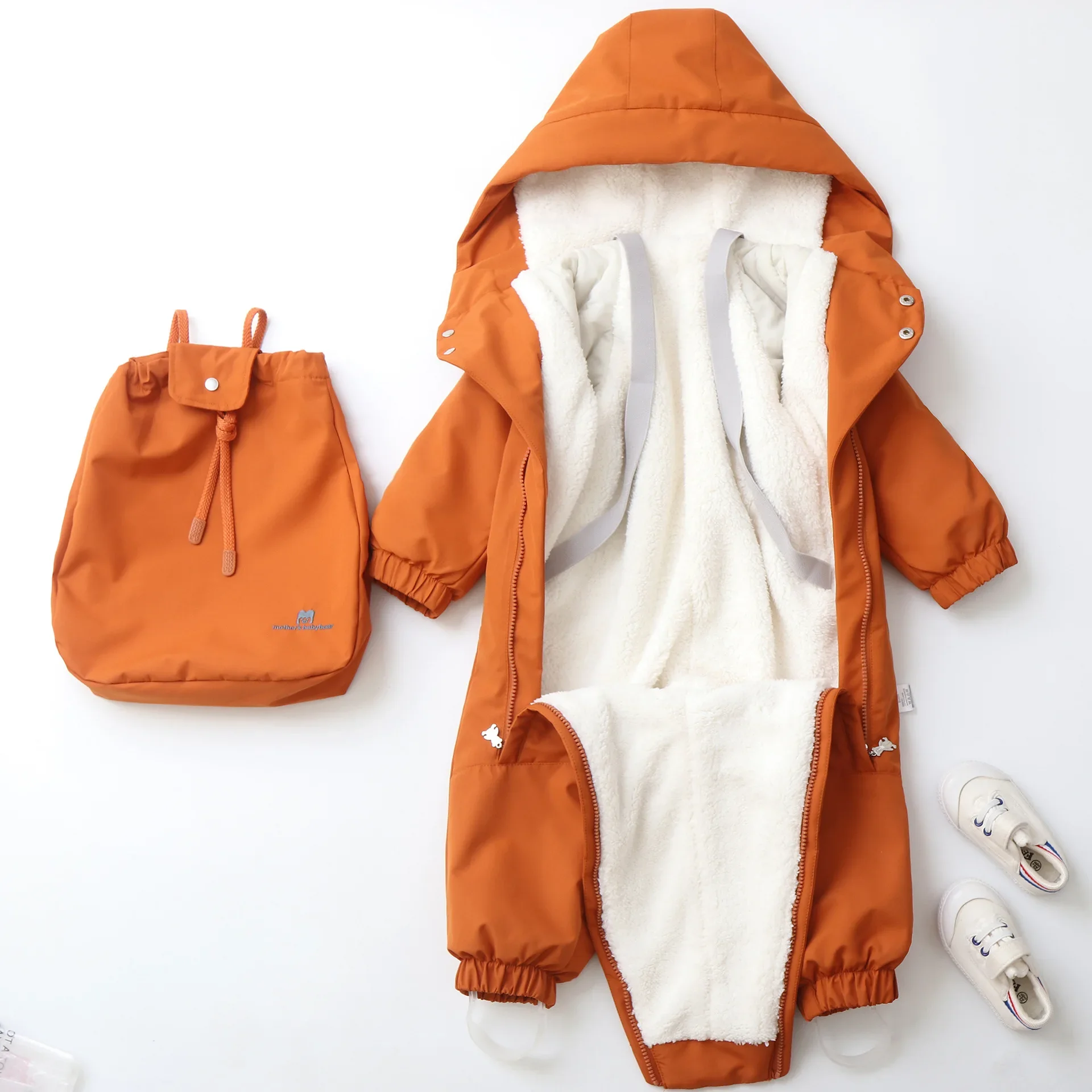 Kids Snowsuit One Piece Ski Suit Windproof Waterproof Hooded Fur Lined Winter Outdoor Jumpsuit for Boys Girls