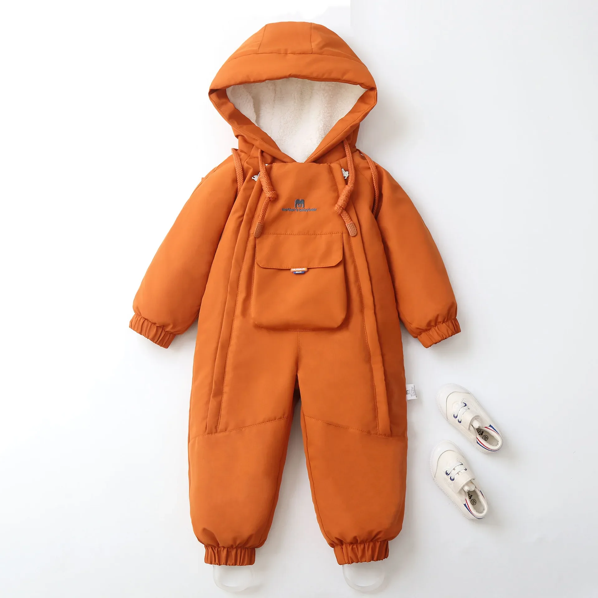 Kids Snowsuit One Piece Ski Suit Windproof Waterproof Hooded Fur Lined Winter Outdoor Jumpsuit for Boys Girls