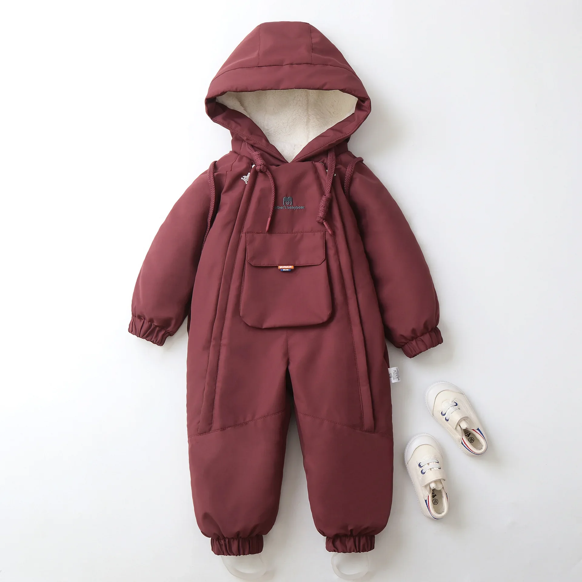 Kids Snowsuit One Piece Ski Suit Windproof Waterproof Hooded Fur Lined Winter Outdoor Jumpsuit for Boys Girls