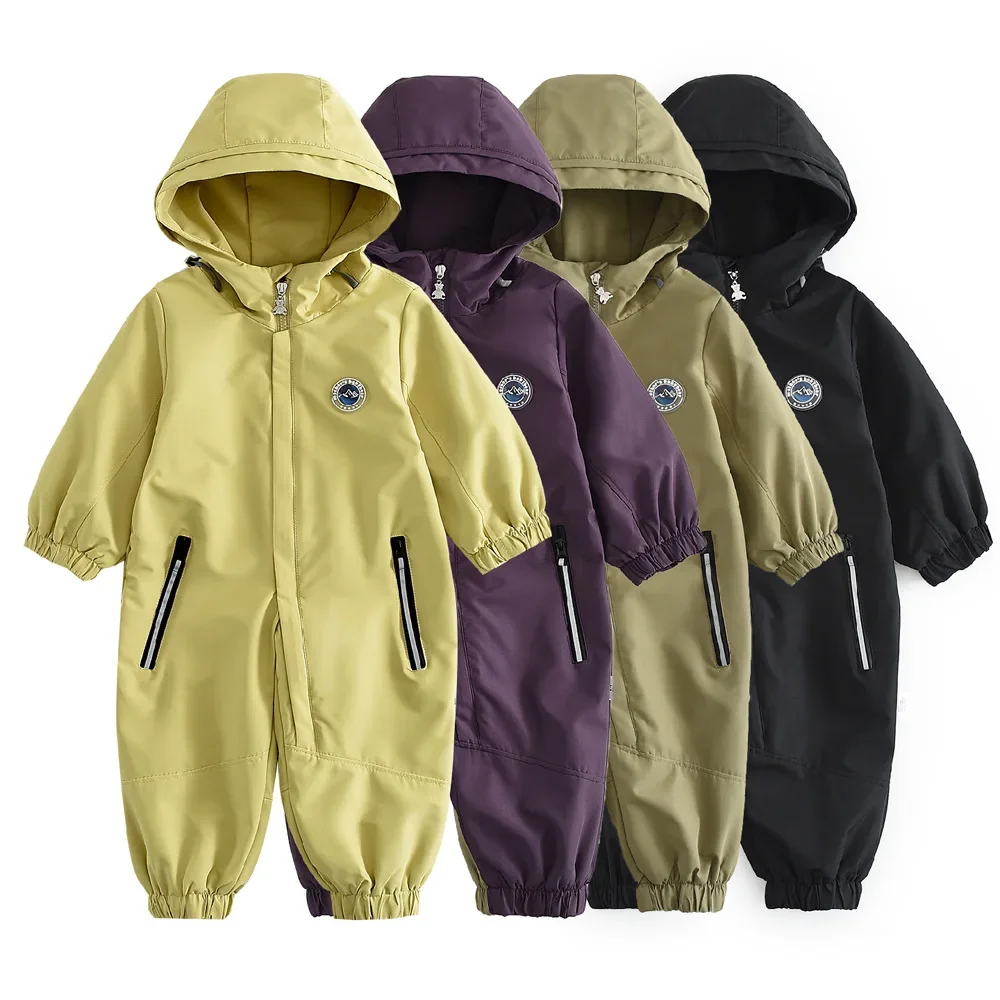 Kids Snowsuit One Piece Ski Suit Windproof Waterproof Hooded Fur Lined Winter Outdoor Jumpsuit for Boys Girls