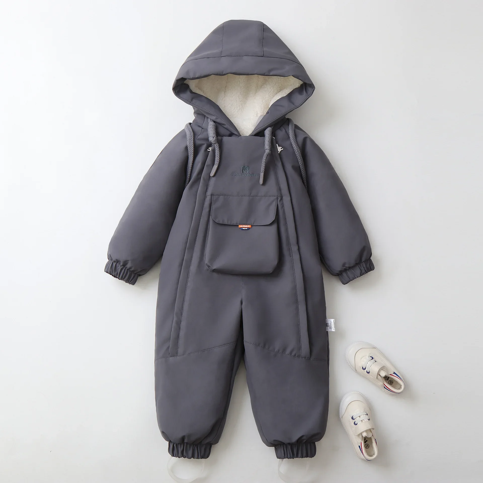 Kids Snowsuit One Piece Ski Suit Windproof Waterproof Hooded Fur Lined Winter Outdoor Jumpsuit for Boys Girls