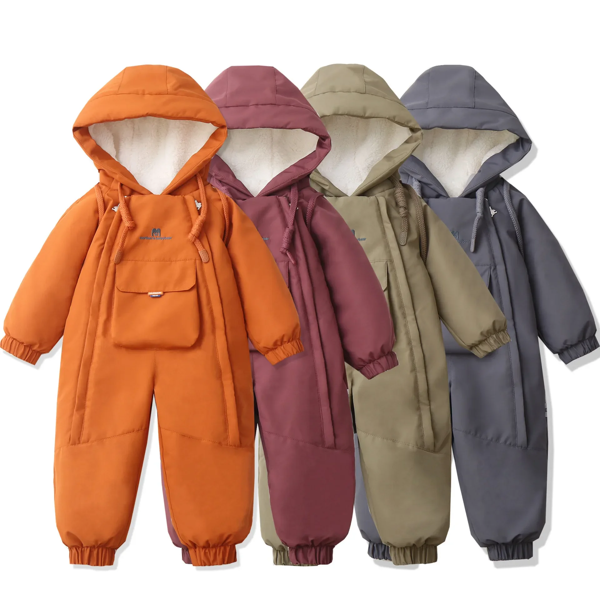 Kids Snowsuit One Piece Ski Suit Windproof Waterproof Hooded Fur Lined Winter Outdoor Jumpsuit for Boys Girls