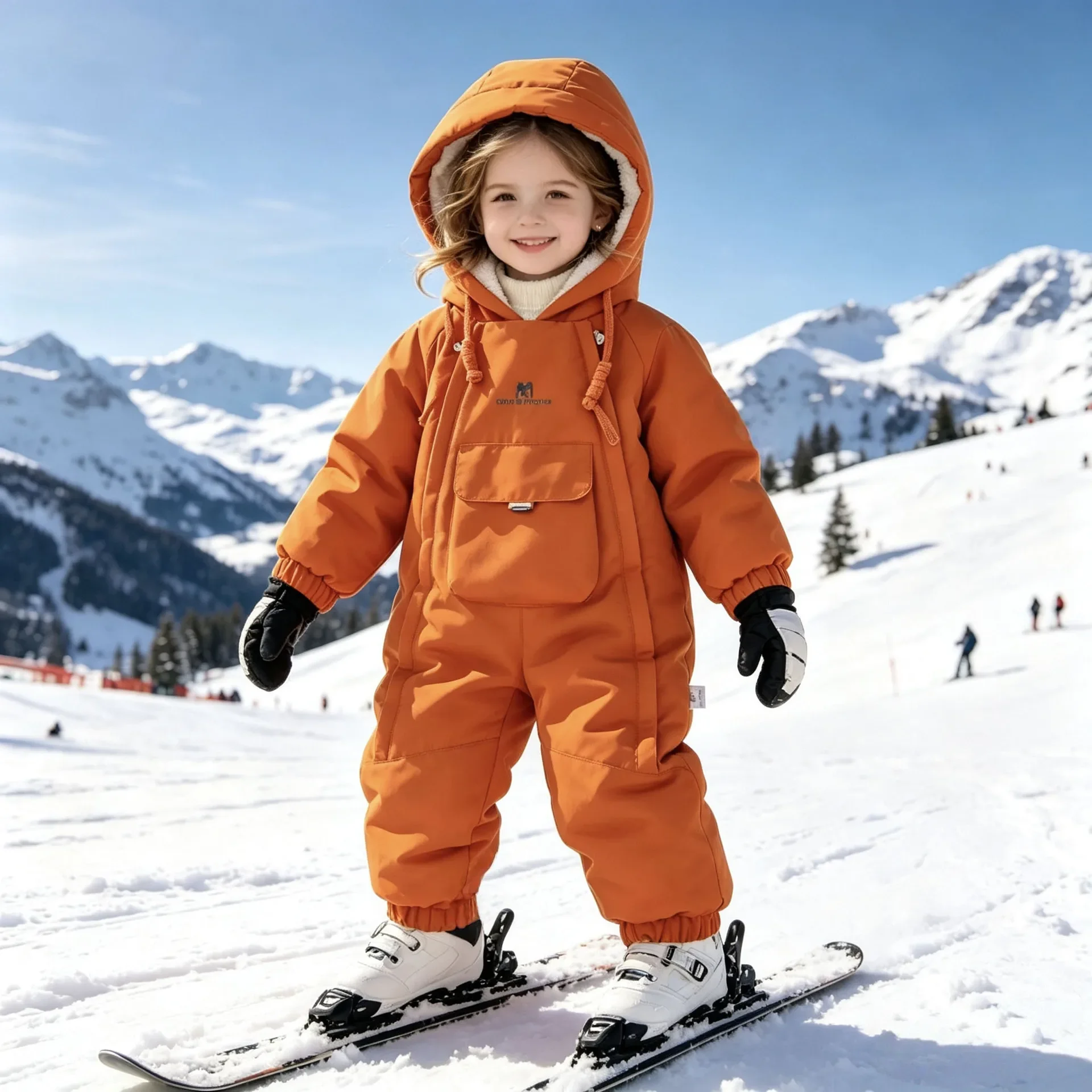 Kids Snowsuit One Piece Ski Suit Windproof Waterproof Hooded Fur Lined Winter Outdoor Jumpsuit for Boys Girls