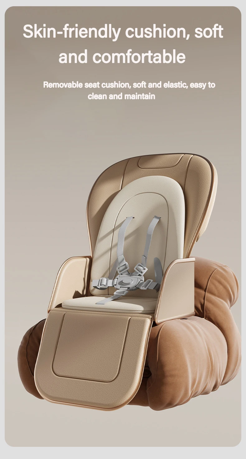 Portable Electric Baby Swing Dining Chair, 2-in-1 Smart Convertible Baby Rocking Chair with Quick Folding Mechanism, 2-Tier Split Food-Grade PP Tray, Soft Washable Cushion, Lockable Universal Wheels and Harness