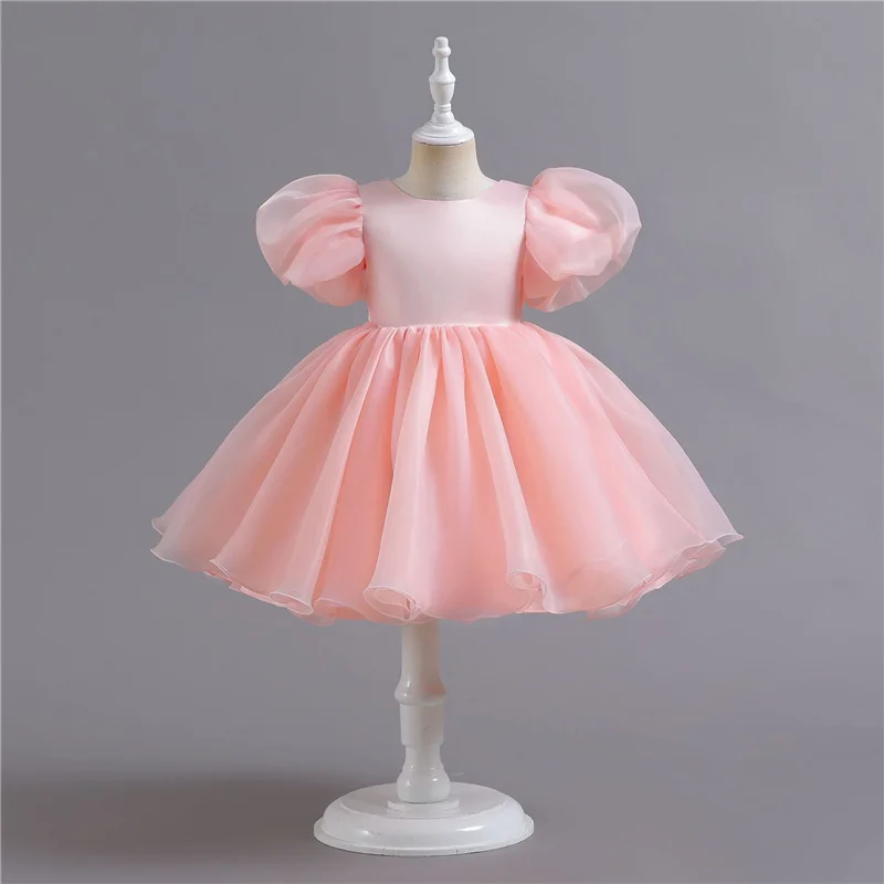 Fashion Girls Princess Dresses Kids Tulle Puff Sleeve Wedding Party Gown Ball Baby Birthday Children Clothes Bridesmaids 345