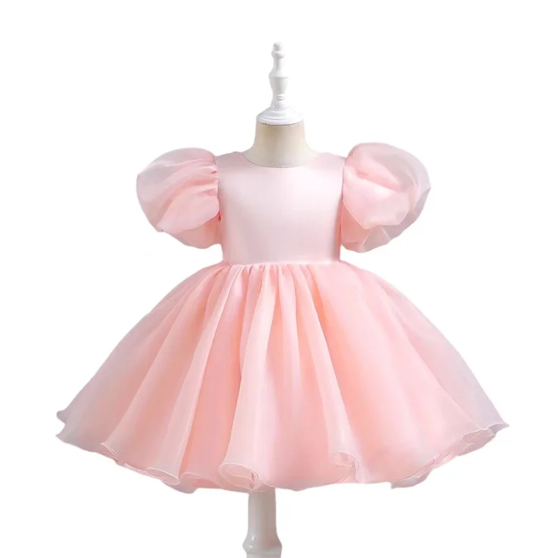Fashion Girls Princess Dresses Kids Tulle Puff Sleeve Wedding Party Gown Ball Baby Birthday Children Clothes Bridesmaids 345