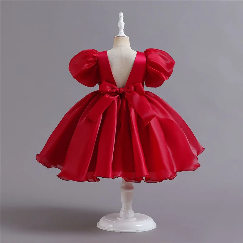 Fashion Girls Princess Dresses Kids Tulle Puff Sleeve Wedding Party Gown Ball Baby Birthday Children Clothes Bridesmaids 345
