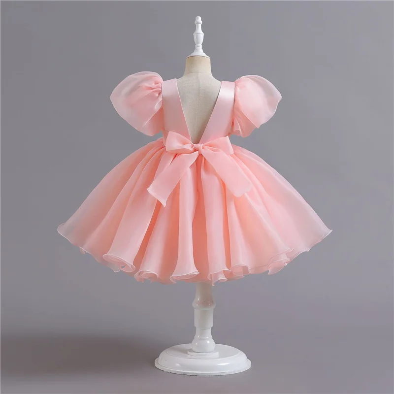 Fashion Girls Princess Dresses Kids Tulle Puff Sleeve Wedding Party Gown Ball Baby Birthday Children Clothes Bridesmaids 345