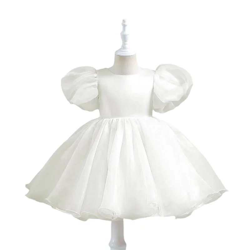 Fashion Girls Princess Dresses Kids Tulle Puff Sleeve Wedding Party Gown Ball Baby Birthday Children Clothes Bridesmaids 345