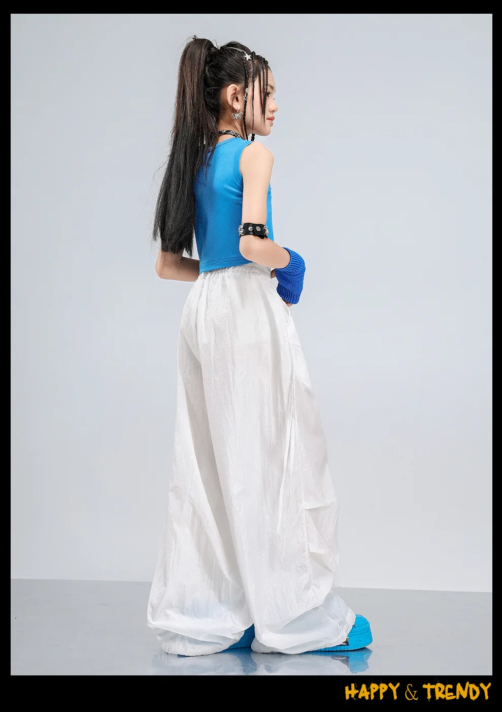 Girls Jazz Hip Hop Dance Clothes Blue Vest White Cargo Pants Summer Kpop Y2K Street Wear Kids Concert Performance Outfit