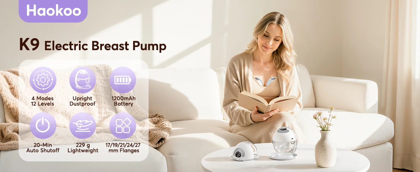 Electirc Breast Pump Hands Free Wearable Breast Pump Portable with 4 Modes & 12 Levels, Max 325mmHg Strong Suction 17/19/21/24/27mm Flange Inserts Wearable Breastfeeding Pump