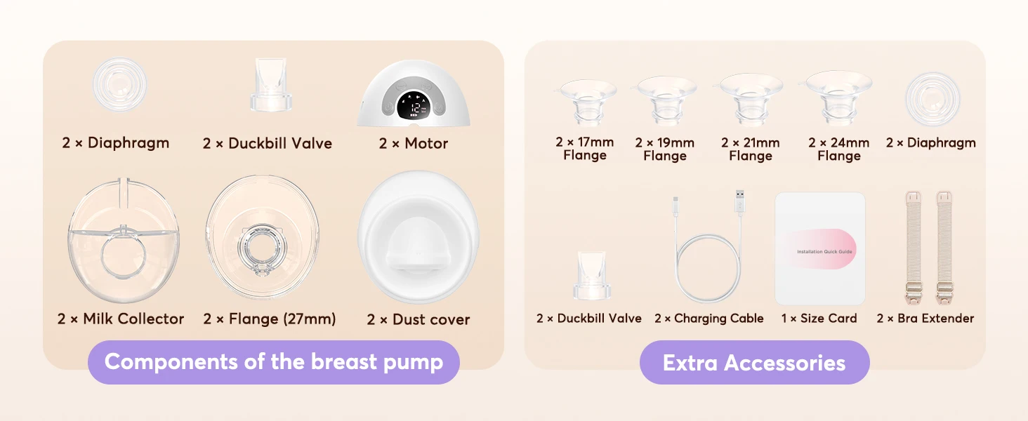 Electirc Breast Pump Hands Free Wearable Breast Pump Portable with 4 Modes & 12 Levels, Max 325mmHg Strong Suction 17/19/21/24/27mm Flange Inserts Wearable Breastfeeding Pump
