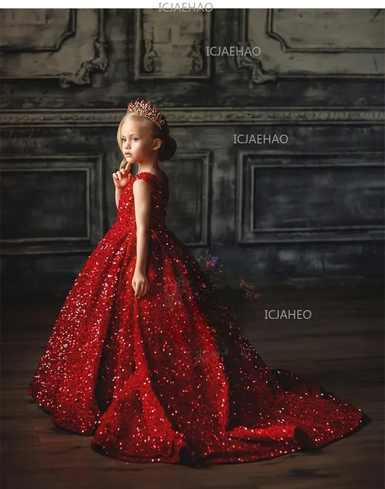 2026 Host Evening Dress Children Girls Formal Kids Princess Gown Kids Flower Girl Wedding Little Host Piano Performance New Year