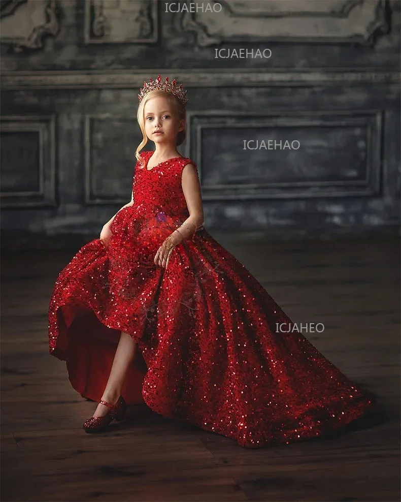 2026 Host Evening Dress Children Girls Formal Kids Princess Gown Kids Flower Girl Wedding Little Host Piano Performance New Year