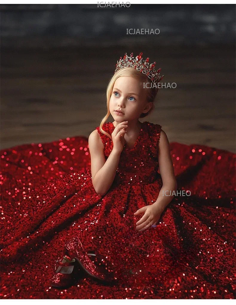 2026 Host Evening Dress Children Girls Formal Kids Princess Gown Kids Flower Girl Wedding Little Host Piano Performance New Year