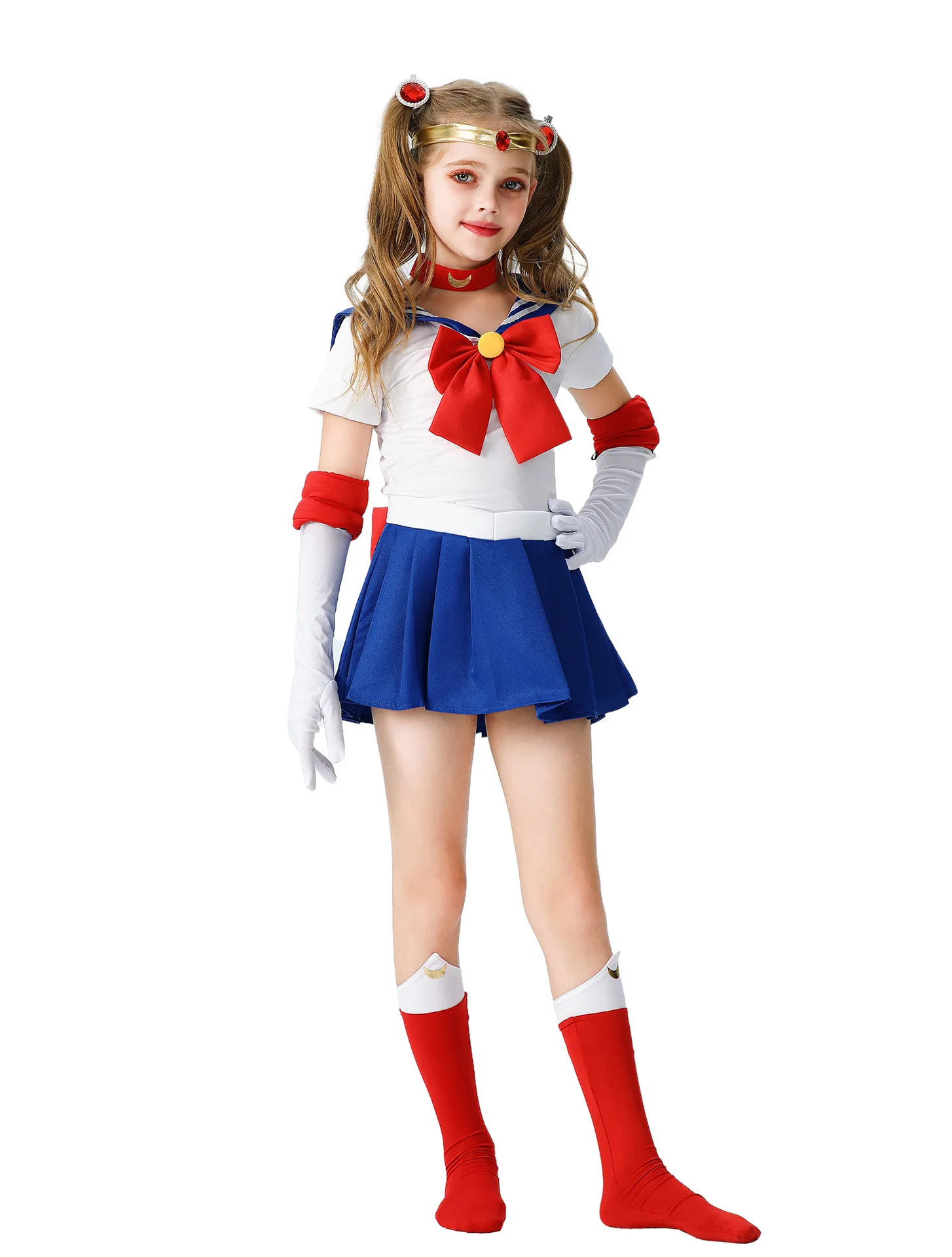 Anime Usagi Tsukino Cosplay Costumes Sailor Costume Moon JK Cos For Kids Girl Women Short Sleeve Dress Clothes With Gloves Socks