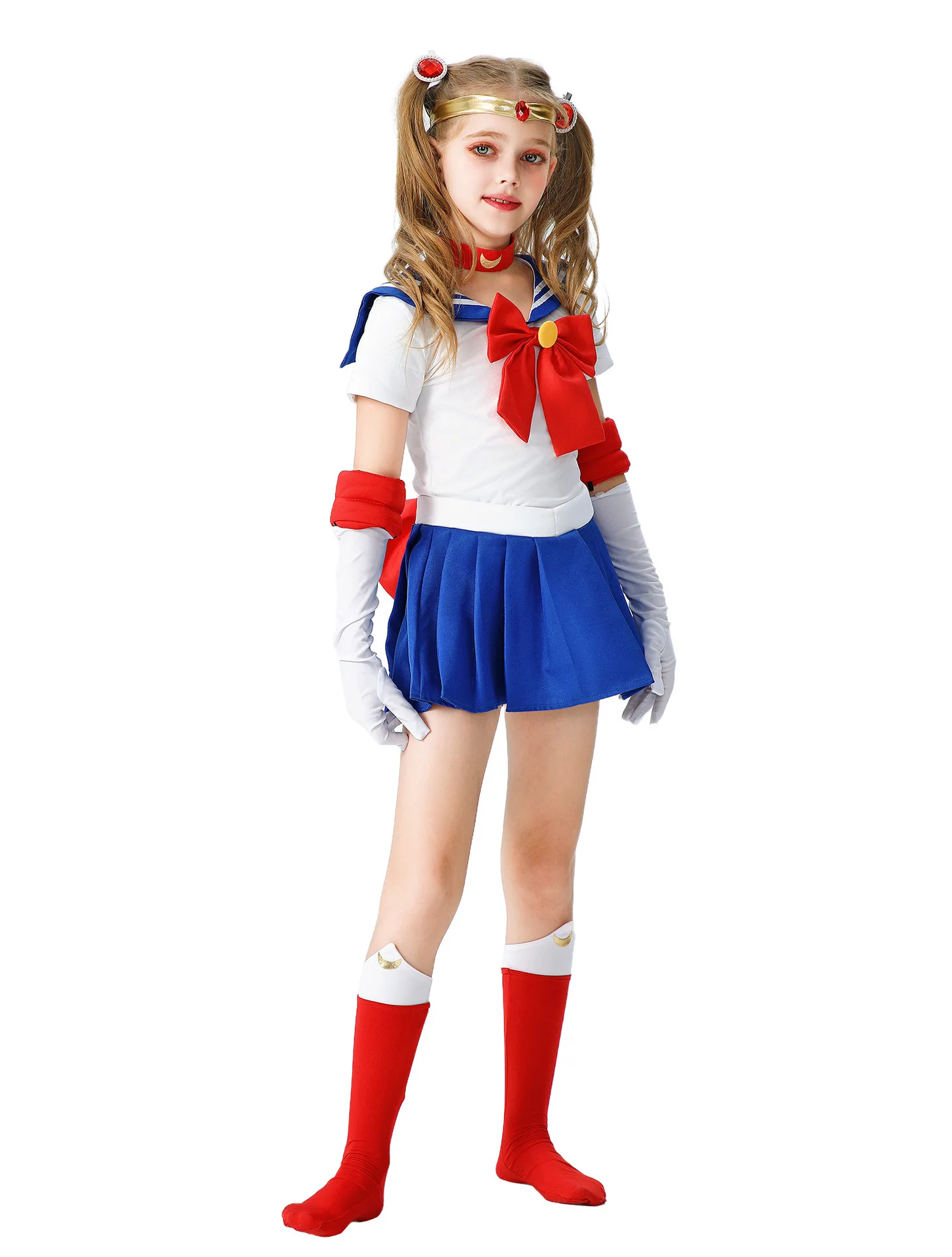 Anime Usagi Tsukino Cosplay Costumes Sailor Costume Moon JK Cos For Kids Girl Women Short Sleeve Dress Clothes With Gloves Socks