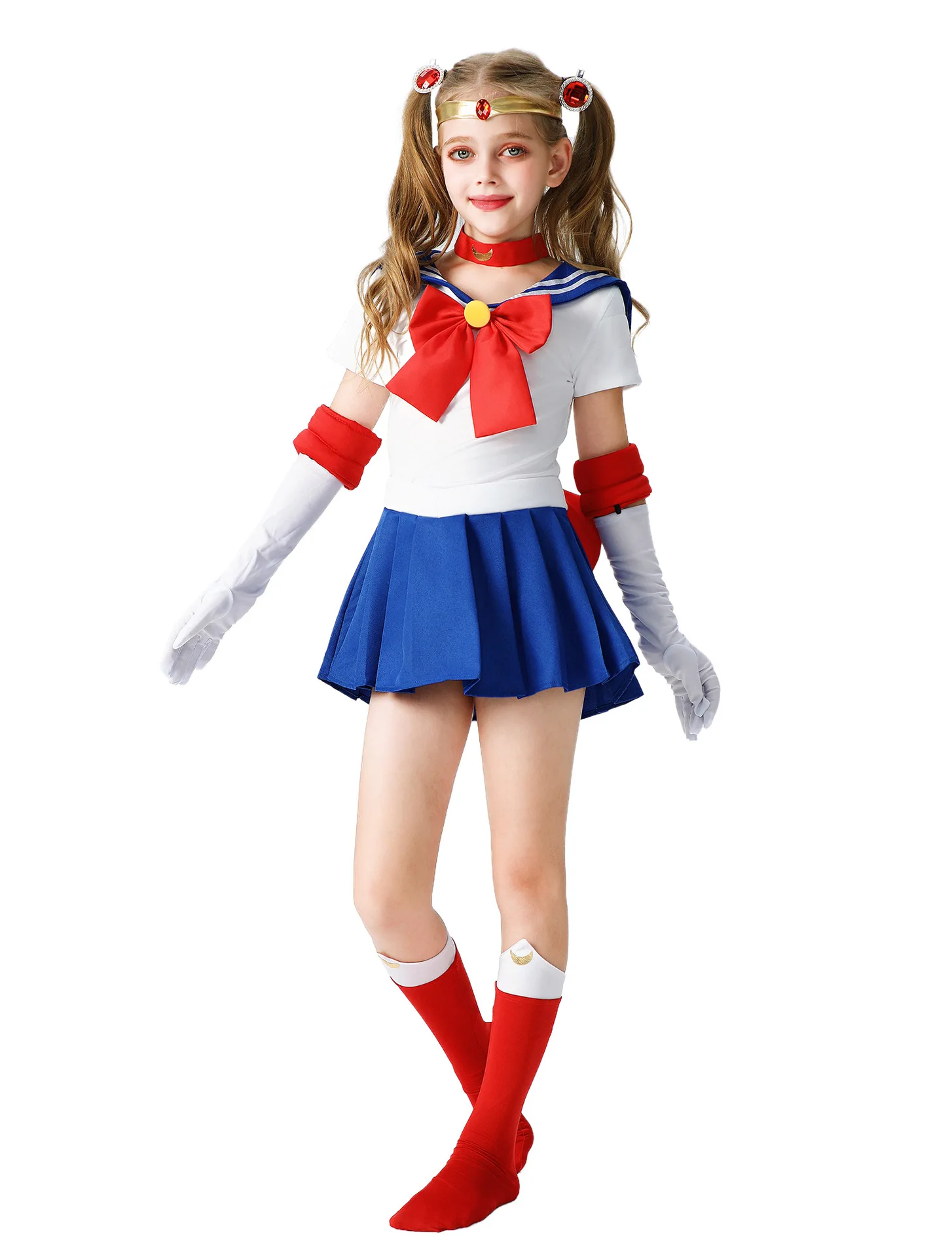 Anime Usagi Tsukino Cosplay Costumes Sailor Costume Moon JK Cos For Kids Girl Women Short Sleeve Dress Clothes With Gloves Socks