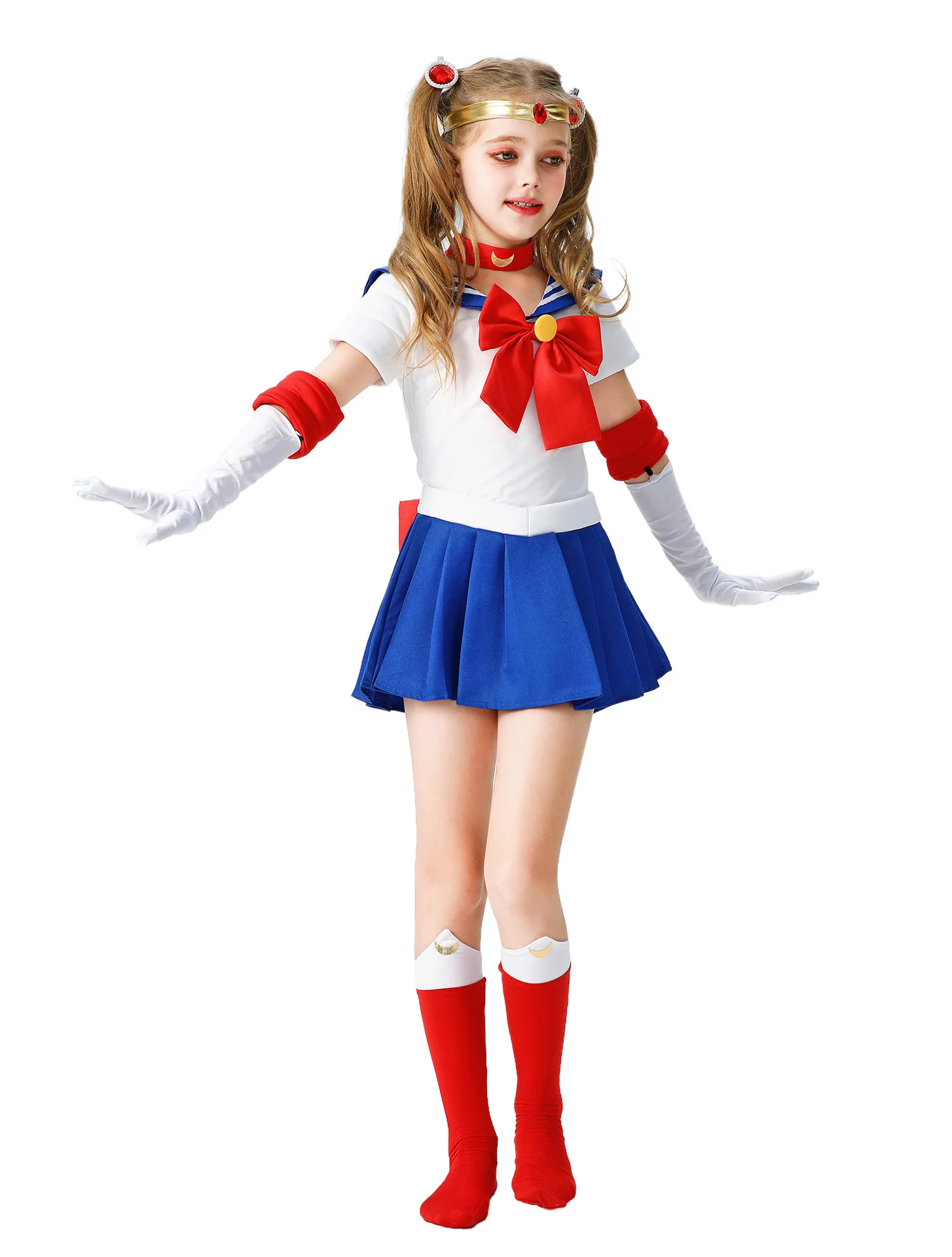 Anime Usagi Tsukino Cosplay Costumes Sailor Costume Moon JK Cos For Kids Girl Women Short Sleeve Dress Clothes With Gloves Socks