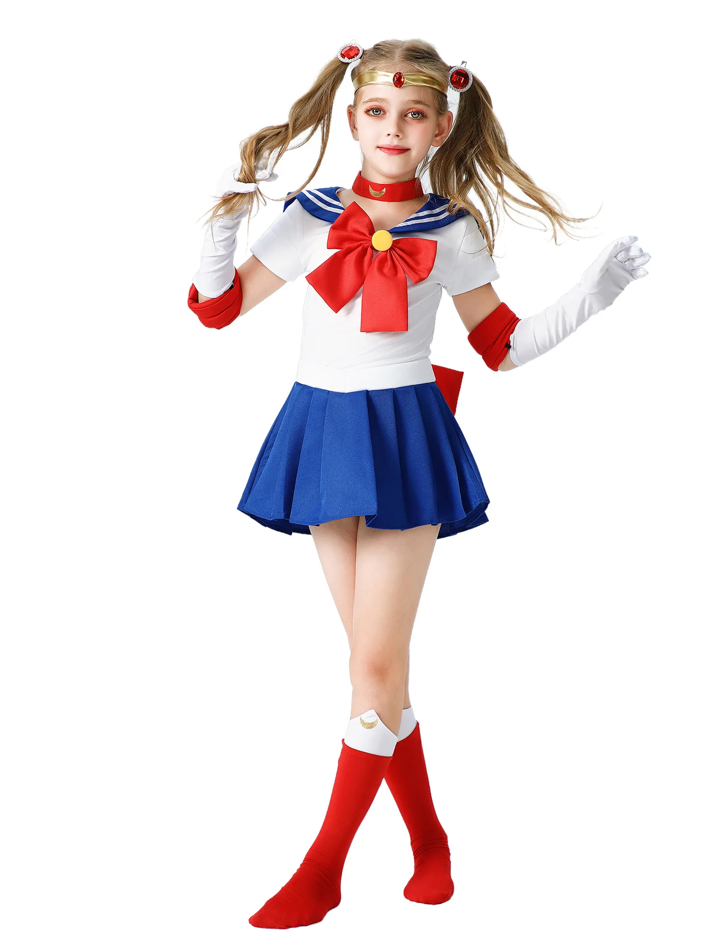 Anime Usagi Tsukino Cosplay Costumes Sailor Costume Moon JK Cos For Kids Girl Women Short Sleeve Dress Clothes With Gloves Socks