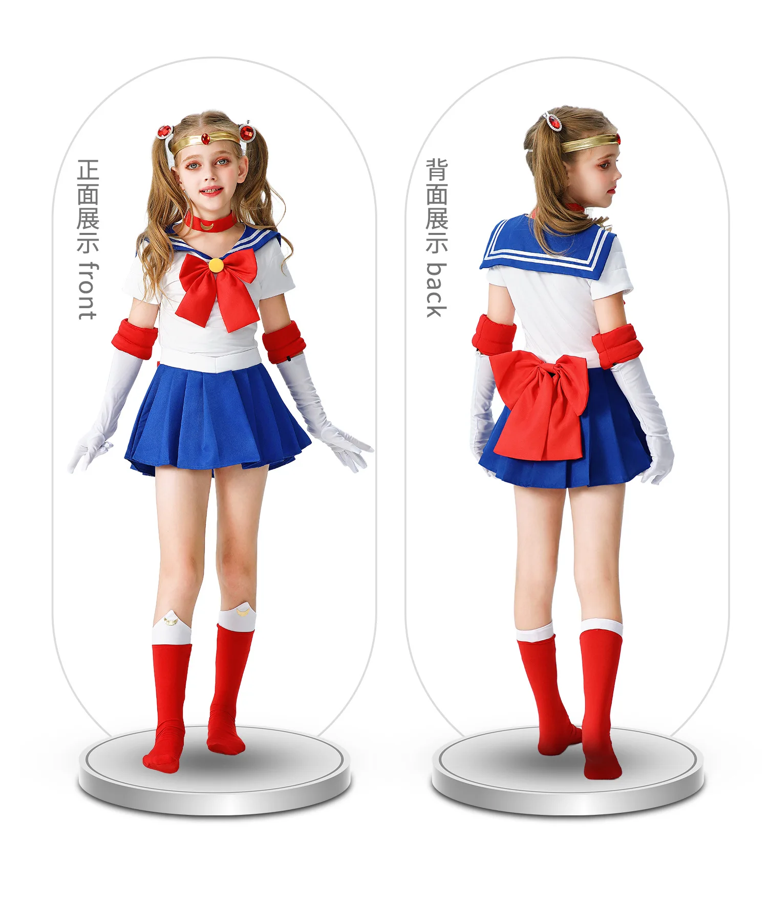 Anime Usagi Tsukino Cosplay Costumes Sailor Costume Moon JK Cos For Kids Girl Women Short Sleeve Dress Clothes With Gloves Socks