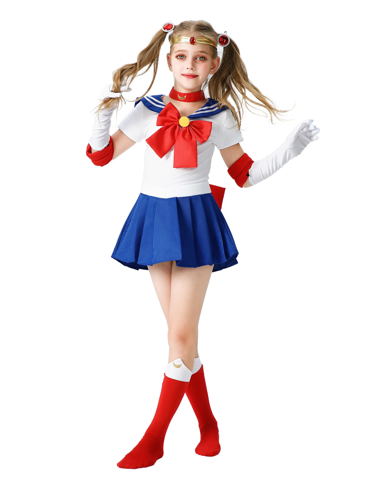 Anime Usagi Tsukino Cosplay Costumes Sailor Costume Moon JK Cos For Kids Girl Women Short Sleeve Dress Clothes With Gloves Socks