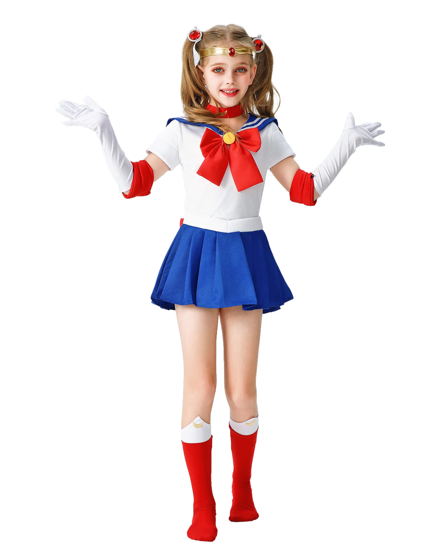 Anime Usagi Tsukino Cosplay Costumes Sailor Costume Moon JK Cos For Kids Girl Women Short Sleeve Dress Clothes With Gloves Socks