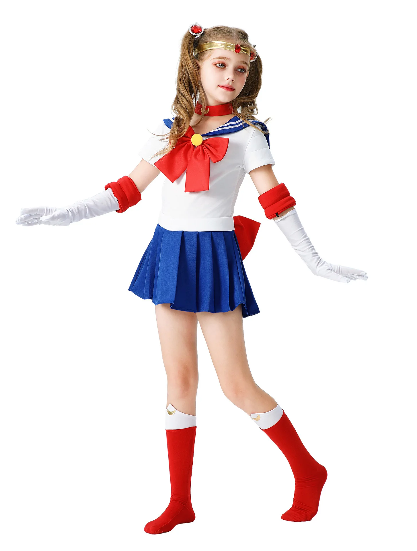 Anime Usagi Tsukino Cosplay Costumes Sailor Costume Moon JK Cos For Kids Girl Women Short Sleeve Dress Clothes With Gloves Socks