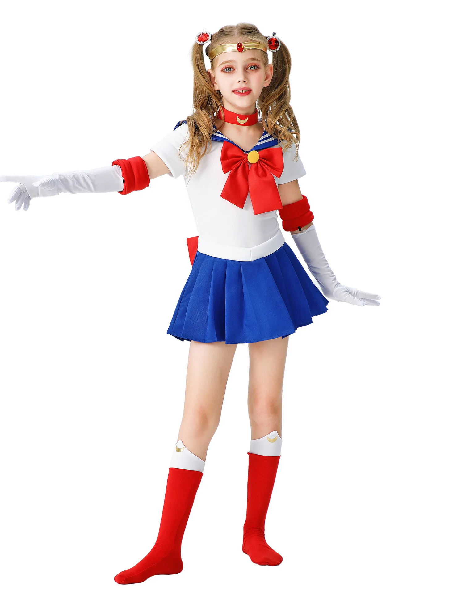 Anime Usagi Tsukino Cosplay Costumes Sailor Costume Moon JK Cos For Kids Girl Women Short Sleeve Dress Clothes With Gloves Socks