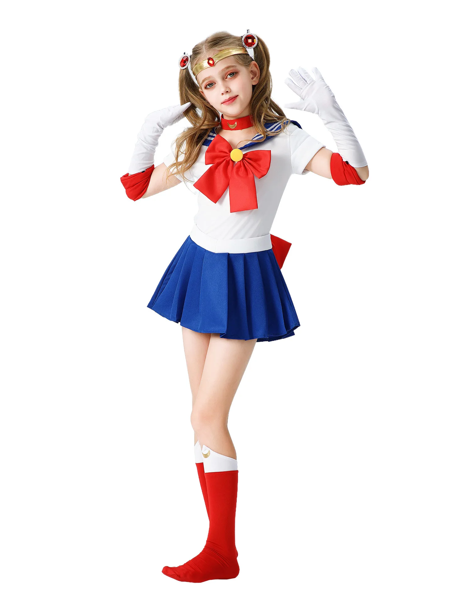 Anime Usagi Tsukino Cosplay Costumes Sailor Costume Moon JK Cos For Kids Girl Women Short Sleeve Dress Clothes With Gloves Socks