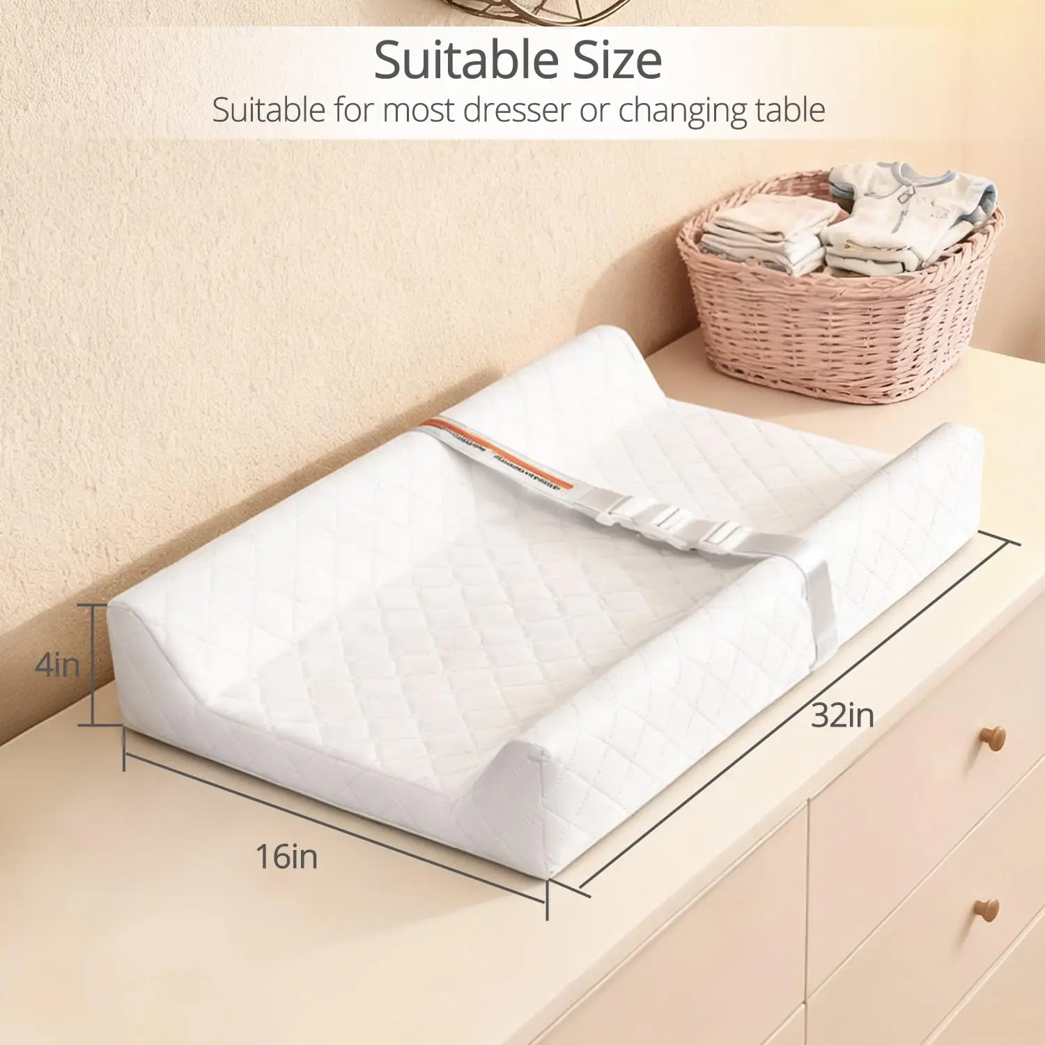 Baby Changing Pad, Non-Slip Wipeable Diaper Changing Mat with Safety Strap 32x16 Inch Infant Diaper Change Pad Suitable for Dresser & Table